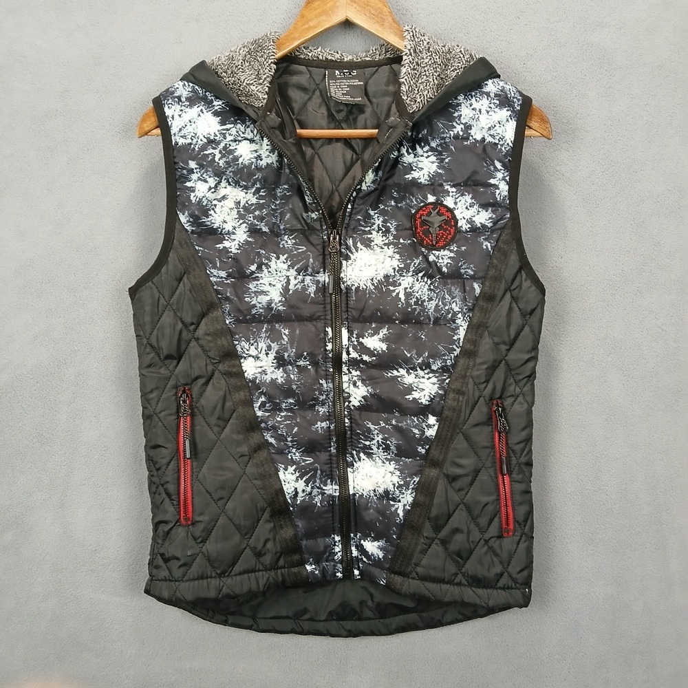 Boys Quilted Vest 12 Multicolor Printed Sherpa Lined Hooded Full Zip Winter